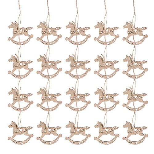 LIXBD 20pcs Hanging Wooden Christmas Tree Decorations Ornaments Mini Wooden Rocking Horse Vintage Christmas Wedding Decoration Gift Tags Wooden Slices for (Color : Wood)