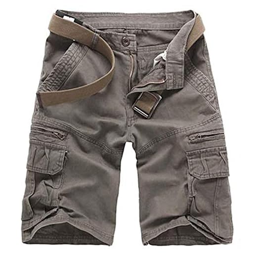 WSLCN Shorts Cargo de Algodão Bermuda Masculino com Vários Bolsos Calça Cortada de Verão (sem cinto) Cintura 40 Cinza claro