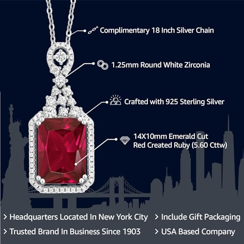 Gem Stone King 5.60 Cttw Red Created Ruby Pendant Necklace For Women | 925 Sterling Silver | Emerald Cut 14X10MM | With 18 Inch Silver Chain2