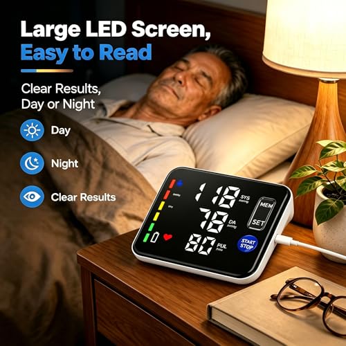 Image of GUAEVER Blood Pressure Monitor Rechargeable Upper Arm Blood Pressure Monitors for Home Use Large Screen Bp Machine with 8.7 inch-16.5 inch Bp Cuff, 2x120 Memory, Voice Broadcast Bp Monitor (Black)
