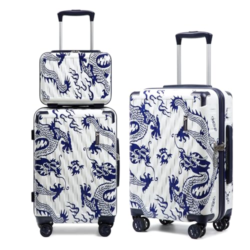 Somago 3 Piece Luggage Sets Lightweight PC+ABS Hardshell Travel Suitcase with Spinner Wheels TSA Lock YKK Zippers Corner Protection Loong Cultural Design(13
