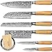 Produktbild ninetyfive® hochwertiges 6 teiliges Damastmesser Set mit edler Geschenkbox aus Holz | extrem scharfe Küchenmesser mit Echtholzgriff | Küchenmesser Damast | Messerset | Messer damast