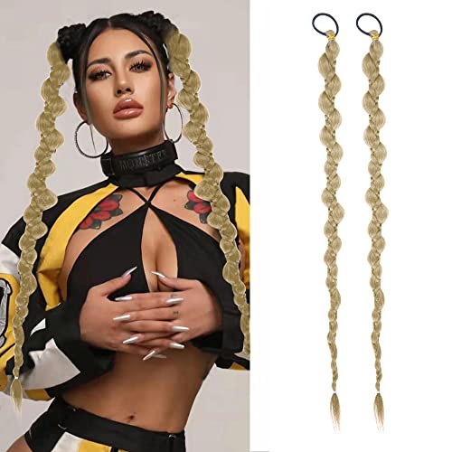 QKEPCY Postiche Queue de Cheval Extension, 70cm Tresse Cheveux Longue Extension de Cheveux de tressage Synthétique Postiche Cheveux pour Femmes (Blond cendré) Cover