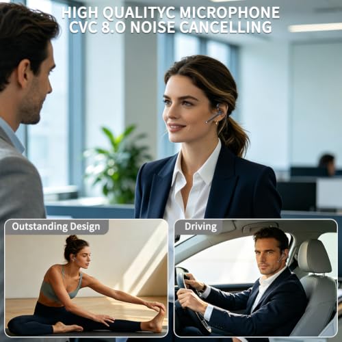 Image of Hsility Bluetooth Headphones with Microphone, 500 Hours Standby Time with LED Charging Case, 270 Degree Rotating Microphone with Hands-Free Touch Control and Bluetooth 5.1 Version