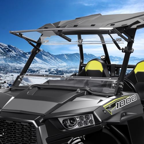 StarknightMT 14-18 RZR Flip Up Windshield Scratch Resistant Anti-UV Window Compatible with Polaris RZR (XP 1000/4 1000 2014-2018 900/XP Turbo/Turbo4 2015-2018) 2-in-1 Hard Coated PC Front Windscreen