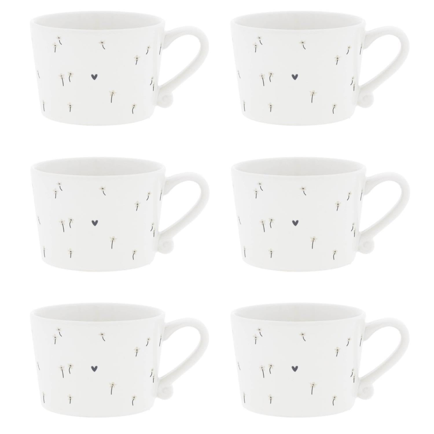 Bastion Collections Set di 6 tazze in ceramica con margherite, 200 ml, colore: bianco e beige