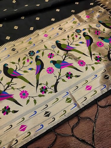 Image of DEVANGI Women's Woven Paithani Banarasi Silk Dupatta /Chunni For Women, Floral Print 1 Meter Wide and 2.3 Meter Length Printed Designer Dupatta /Chunni For Girls