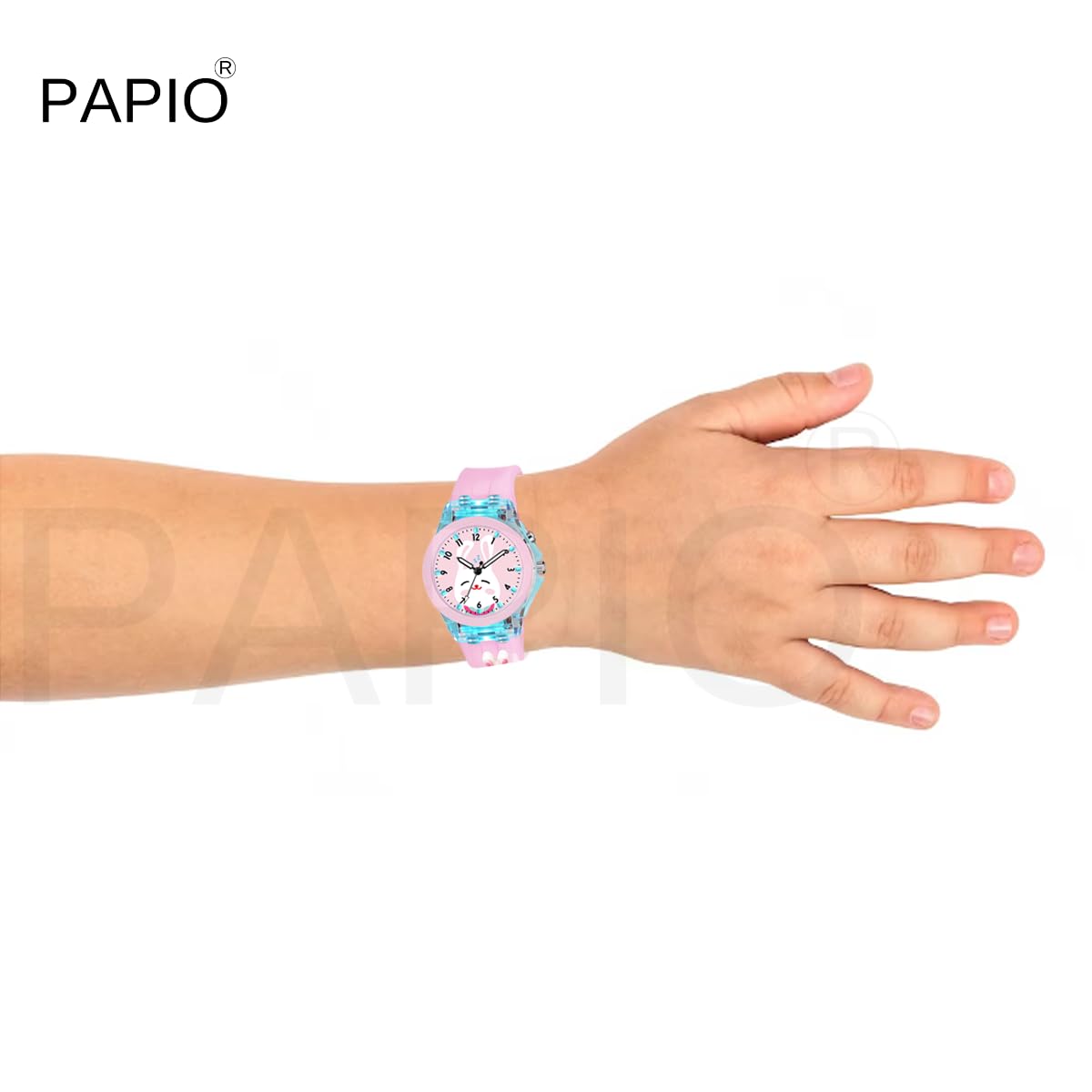 PAPIO® Pink Color Silicone Band Cute Cartoon Design Multi-Function 7 Color Light Analog Wrist Watch for Kids, Children, Boys, and Girls (KD-029) 3