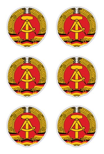 Aufkleber: 50 mm, 6 Stück - Wappen - Deutsche Demokratische Republik - DDR - für Auto, Laptop und mehr