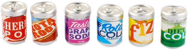 NWFashion Miniature Steel Soda Cans, Dollhouse Party Home Decor (6pcs)
