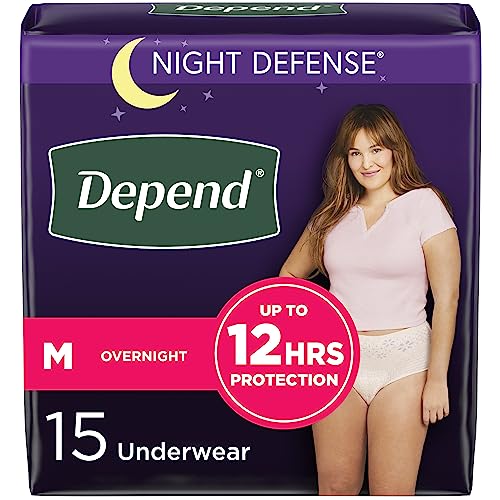 Image of Depend Night Defense Adult Incontinence & Postpartum Bladder Leak Underwear for Women, Disposable, Overnight, Medium, Blush, 15 Count, Packaging May Vary