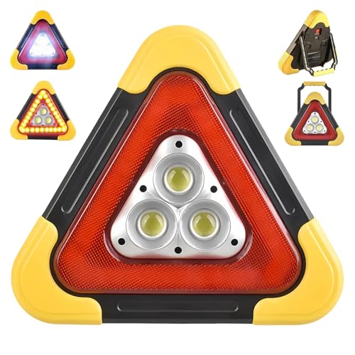 Yagerod 3-In-1 Solar Warndreieck, LED-Notdreieck, Solardreiecklichter für Straßensicherheit, Car Hazard Sign, Night Repair, Road Side Safety Warning for Driving(M)