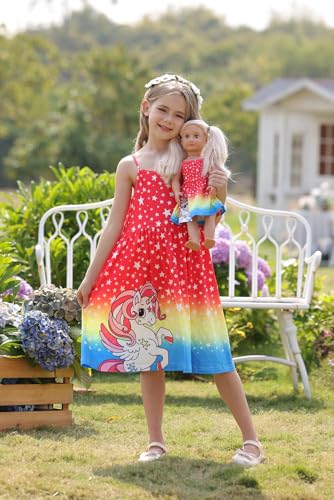 Bow Dream Toddler Girls Casual Dress and Matching Doll Clothes Accessories for Girls Cute Unicorn Lilac2