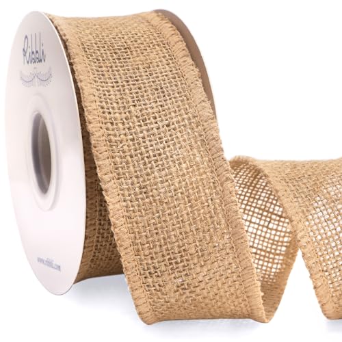 Ribbli Jute Burlap Ribbon 2 Inch x 10 Yard Natural Solid Ribbon for Crafts Gift Wrapping Wreath Tree Decoration Outdoor Decoration(Non-Wired)