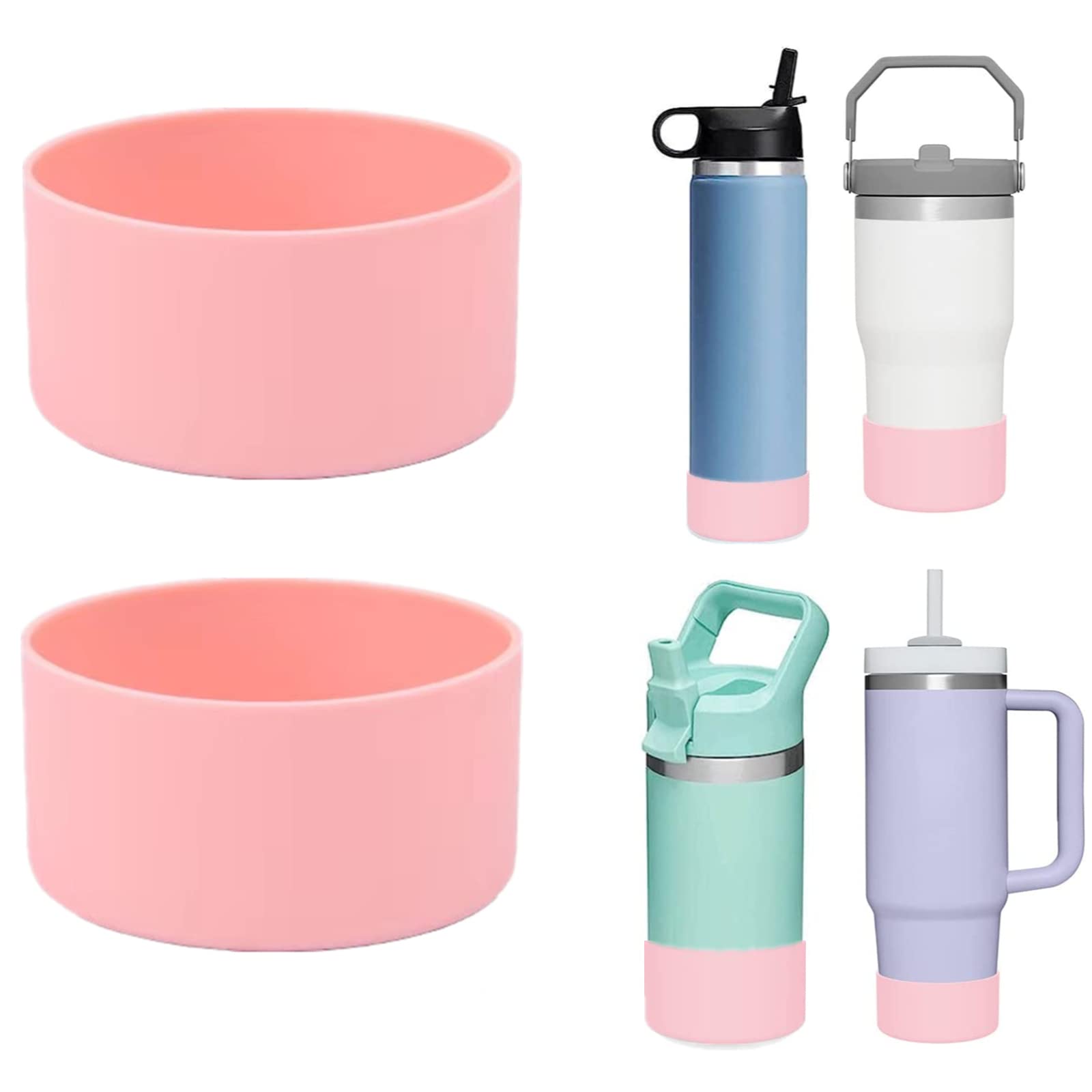 XSHNUO 2 Pcs Silicone Bumper Bottom Protector Boot for Stanley Quencher Adventure 40oz Tumbler with Handle & Stanley IceFlow 20oz 30oz, Anti-Slip Bottom Sleeve Stanley Tumbler Accessories