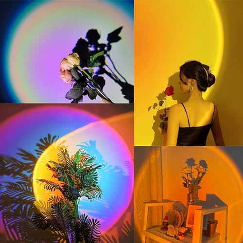 Image of Sunset Projection Lamp with Remote | 16 Color Changing LED Night Light | 360 Rotating Mood Lamp for Bedroom, Photography, Parties, Home Decor (Multicolor, Plastic)