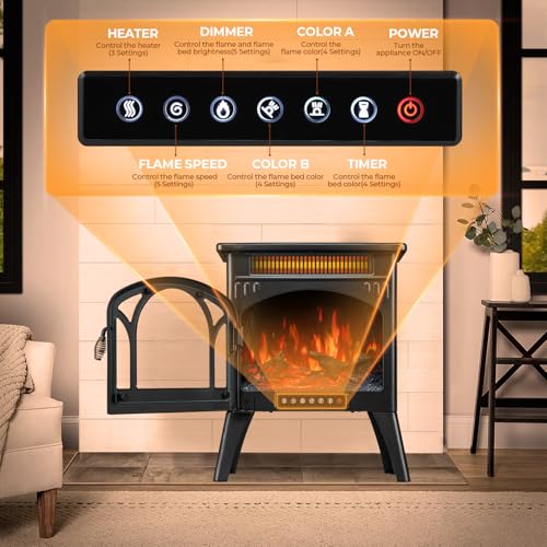 Image of R.W.FLAME Electric Fireplace Heater 17 inch with Remote Control, Metal, Black
