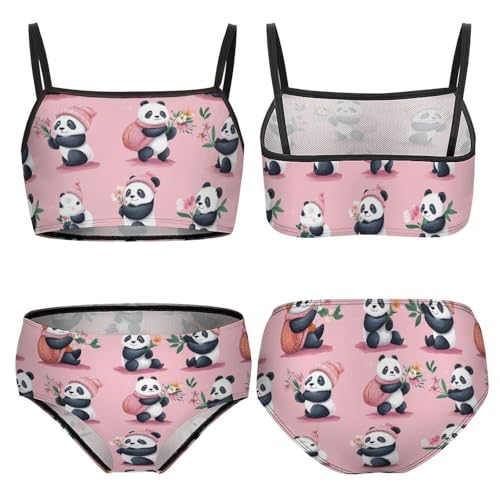Panda Print Girls Swimsuits Two Piece Bikini Sets Beach Sport Swimwear Bathing Suit3