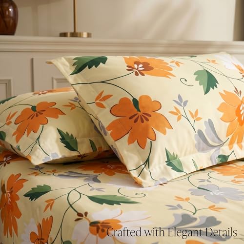 Image of BSB HOME 240 TC Cotton Bedsheet with 2 Pillow Covers, Soft Breathable Floral King Size Flat Bed Sheet - 90 x 100 Inches (228 x 254 cm) (Burnt Orange)