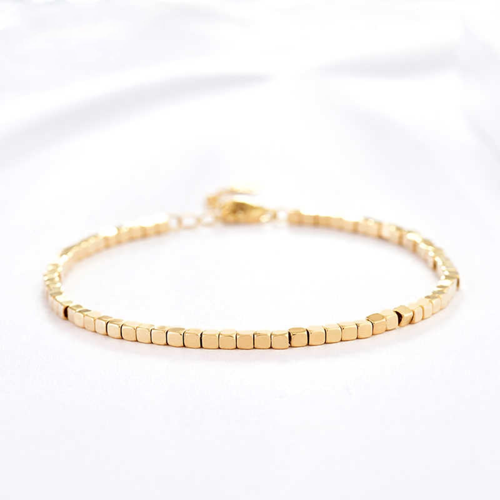 Pulseras de la amistad para mujer, oro amarillo, geometría de 2 mm, pulsera de joyería para mujer
