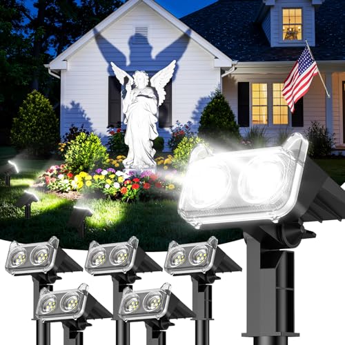 LETMY Solar Lights Outdoor Waterproof IP65, 6 Pack Solar Spot Lights Outdoor With 14 Big LEDs, 2-in-1 Wall Lights & 2 Modes Solar Powered Landscape Spotlights for Garage Pathway Yard Decor Garden Gift