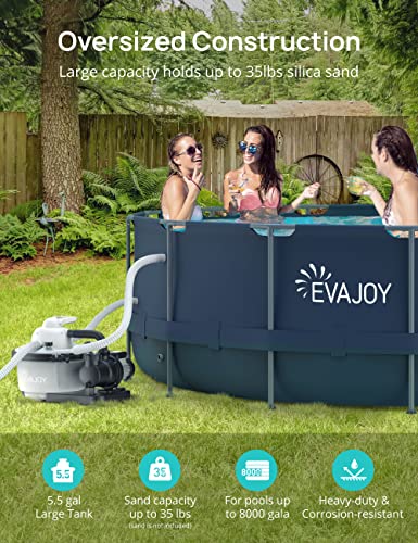 Evajoy Sand Filter Pump, 2000Gph Swimming Pool Pump With 7-Way Valve, Dual Water Tanks, 25.9Ft Power Cord For Easy Installation, Compatible With Up To 8000 Gallon Above Ground Pools #TOP1