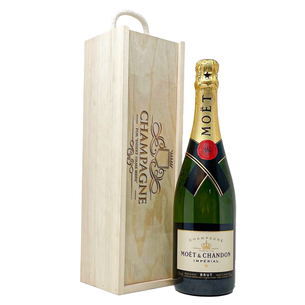 Personalised Moet & Chandon Champagne Gift Set 75cl in Wooden Presentation Gift Box – Sparkling Wine and Prosecco Gifts for Women, Gift Hamper, Thank You Hamper, Birthday Christmas Anniversary Present
