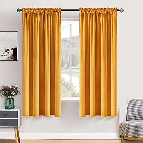 Image of MIULEE Mustard Yellow Blackout Velvet Curtains Drapes 63 Inch Long 52 inchx63 inch