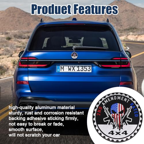 Image of 2ND Amendment Badge Rated Car Emblem, 4 x 4 3D Metal Car Badge Decals Stickers Round Emblem Decals, Universal Exterior Decorations Accessories Emblems Badge for Jeep Wrangler Vehicles Truck SUV RV