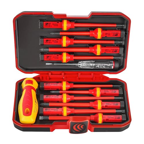 BILITOOLS Schraubendreher Set Elektriker Werkzeug VDE 1000V 13tlg. Elektriker Schraubenzieher Set magnetisch mit Spannungsprüfer Schlitz Phillips Pozidriv Torx isoliertes