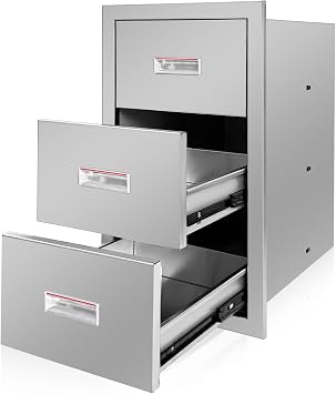 Outdoor Kitchen Triple Layer Drawer 15 W x 25.4 H x 19 D Flush Mount BBQ Access Drawers Stainless Steel BBQ Island Drawers with Handle Suitable for Outdoor Kitchen Island Grill Station