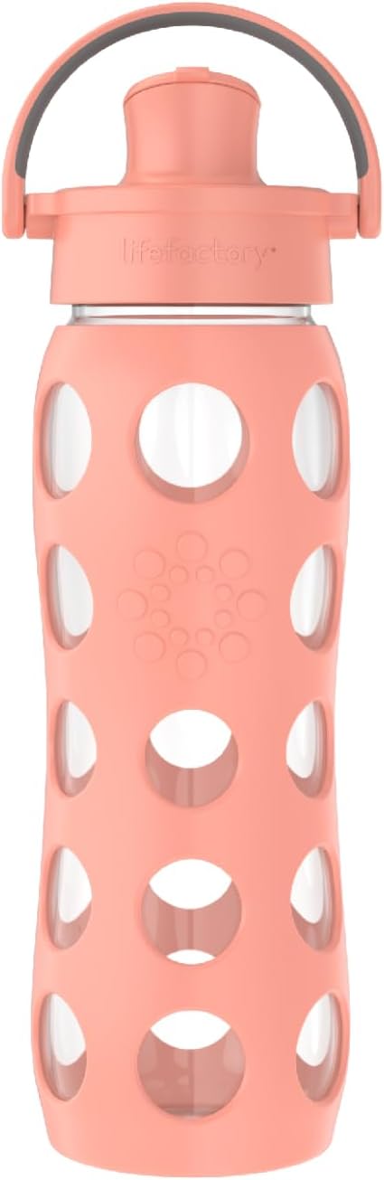 Lifefactory 16-Ounce Glass Water Bottle with Active Flip Cap and Protective Silicone Sleeve, Cantaloupe