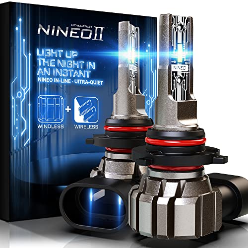 NINEO 9005 LED Bulbs, 10000LM 60W HB3 Lights All-in-One Conversion Kits Windless 6500K Xenon White Bright In-line Install - Quiet Driving Halogen Replacement