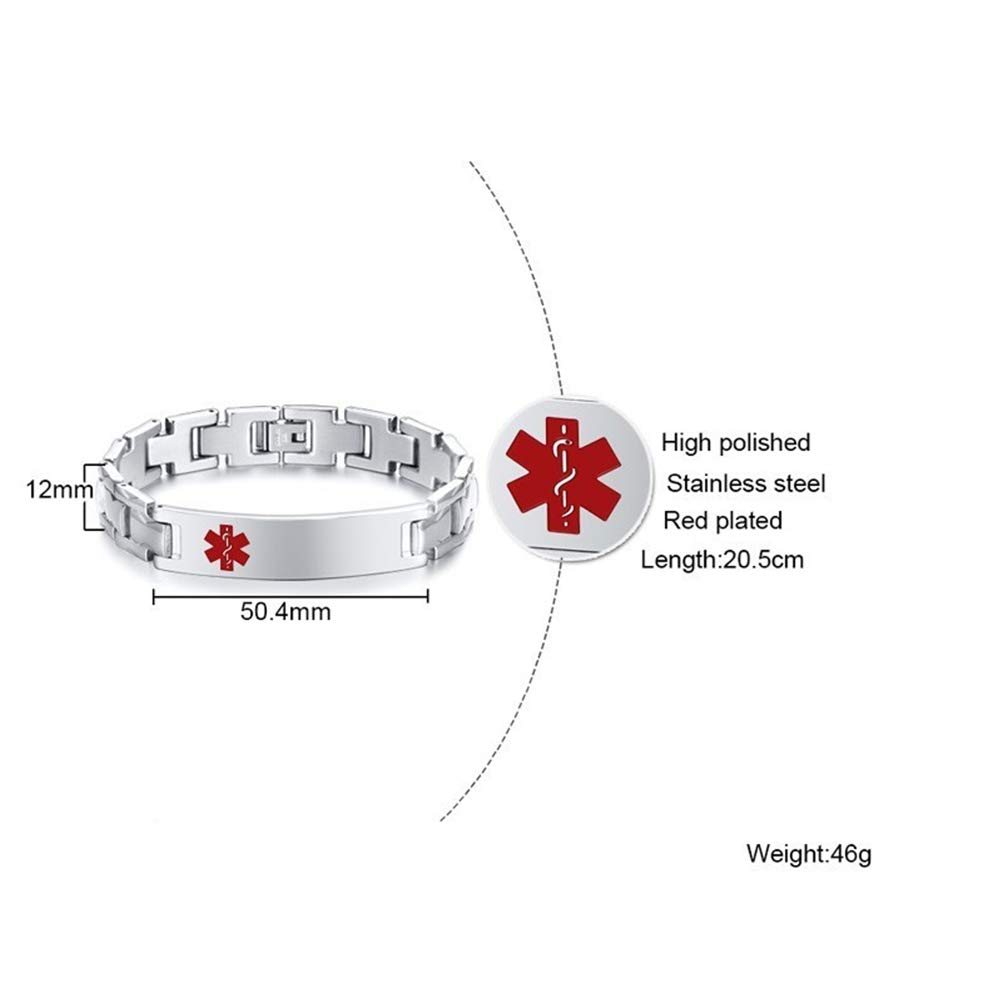 Fashion Month Bracelet d'identification médicale en acier inoxydable pour homme et femme Gravure gratuite Nom de maladie ICE Info