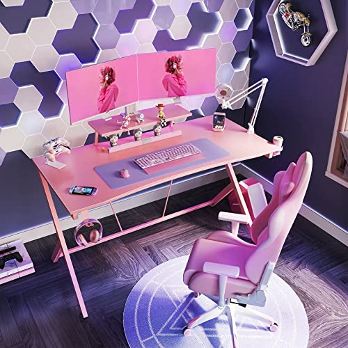 Motpk Pink Gaming Desk 55Inch With Monitor Shelf Computer Desk Gaming Table Desk For Girls With Cup Holder And Headphone Hook Gamer Workstation Game Table, Gift For Girls Women #TOP4