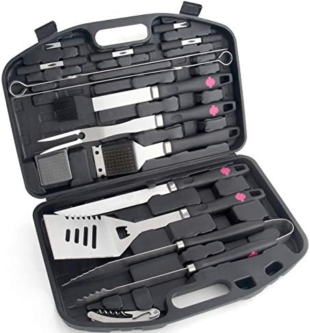 ROMANTICIST 19pc BBQ Grill Accessories Set with Gift Idea Case for Men Dad - Heavy Duty Stainless Steel BBQ Tool Set with Gift Box - Premium Grill Kit for Griddle Grilling Barbecue Outdoor Camp