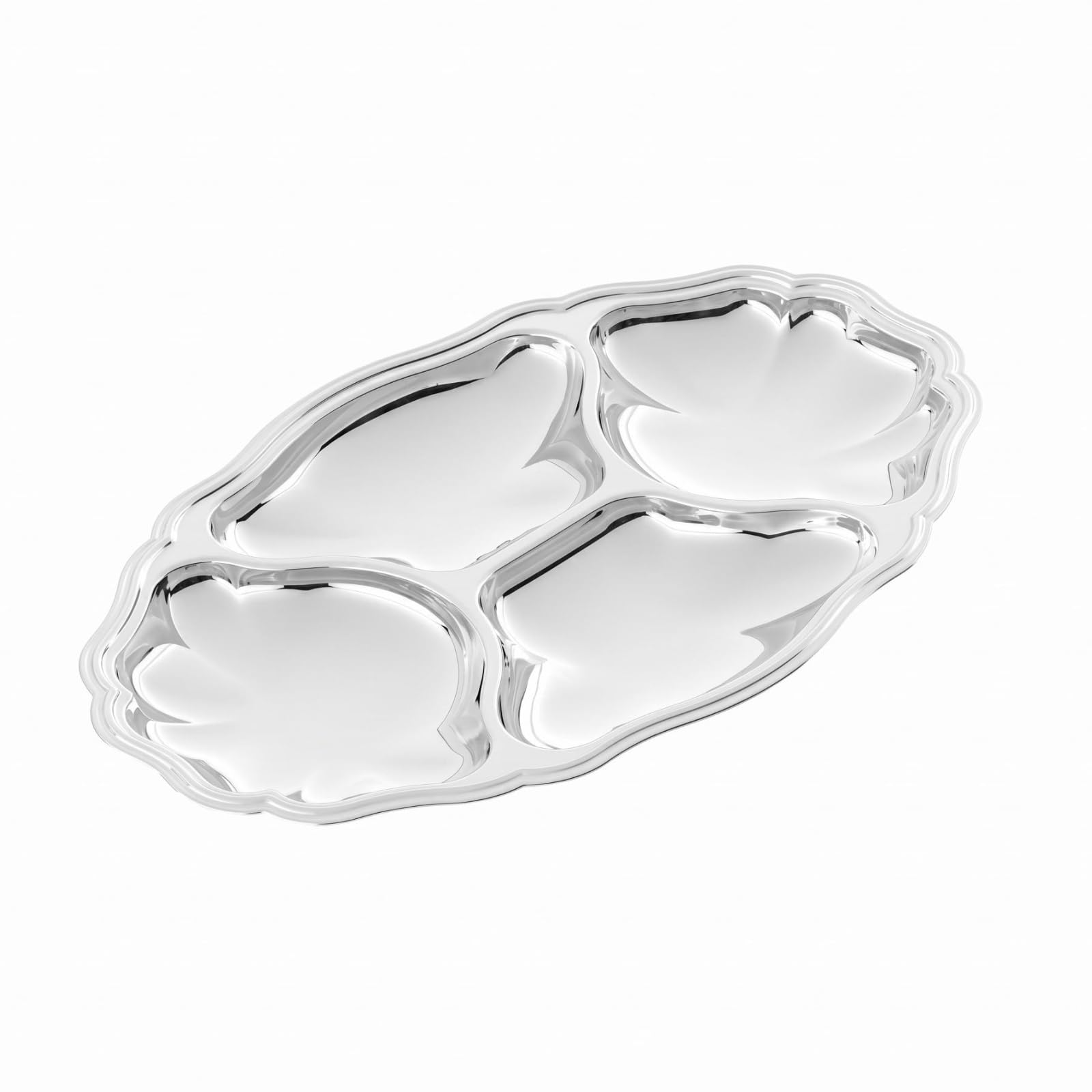 Piatto da Portata Ovale Vassoio Piatto Dessert Antipasti in Acciaio Inox Spesso Design Raffinato Cura Semplice Adatto a Ristoranti Presentazioni Tavola, Vassoio A Quattro Scomparti
