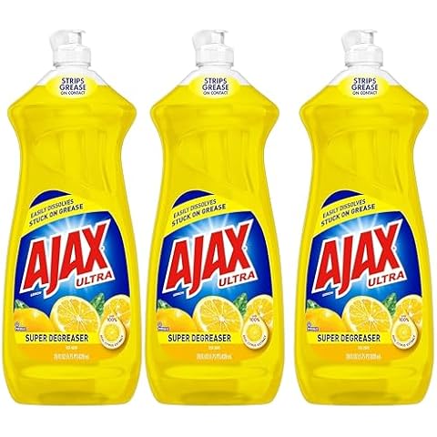 Ajax Dishwashing Liquid Dish Soap, 28 Ounce Ajax Dish Soap Lemon Scent Super Degreaser and Cleaner, All Purpose Cleanser, Total 84 Ounces, 3 Pack Cover