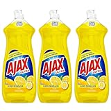 Ajax Dishwashing Liquid Dish Soap, 28 Ounce Ajax Dish Soap Lemon Scent Super Degreaser and Cleaner, All Purpose Cleanser, Total 84 Ounces, 3 Pack