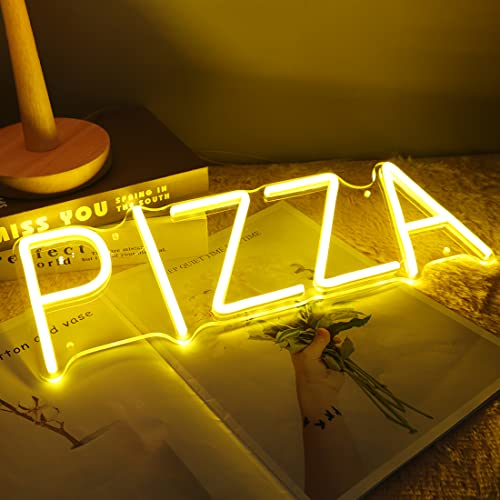 Image of Planzo Pizza Neon Sign LED Light Kitchen Restaurant Bar Wall Decor Yellow | Business Coffee Shop Store Pub Advertising, Window Display, Bedroom Kid Room Dining Room Party Wall Sign Decor, 15.75 inchx5.55 inch