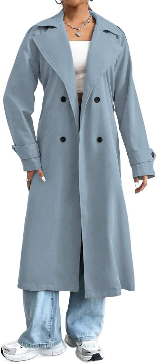 Women's Trench Coat Casual Collar Button Long Sleeve Trench Coat Classic Overcoat