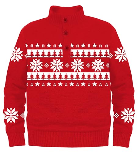 Christmas Sweater for Boys Girls Xmas Long Sleeve Shirts Snowflake Button Fall Holiday Pullover 9-10 Years Red