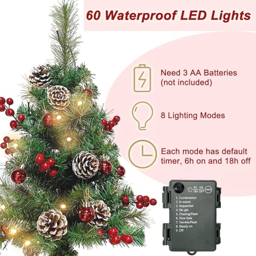 Choies 2 Pack of 30 INCH Pre-Lit Artificial Pathway Christmas Trees,Outdoor Christmas Tree for Porch,Yard,Driveway,Lighted Christmas Tree with Pine Cones,Red Berries and Red Ornaments Home Decoration