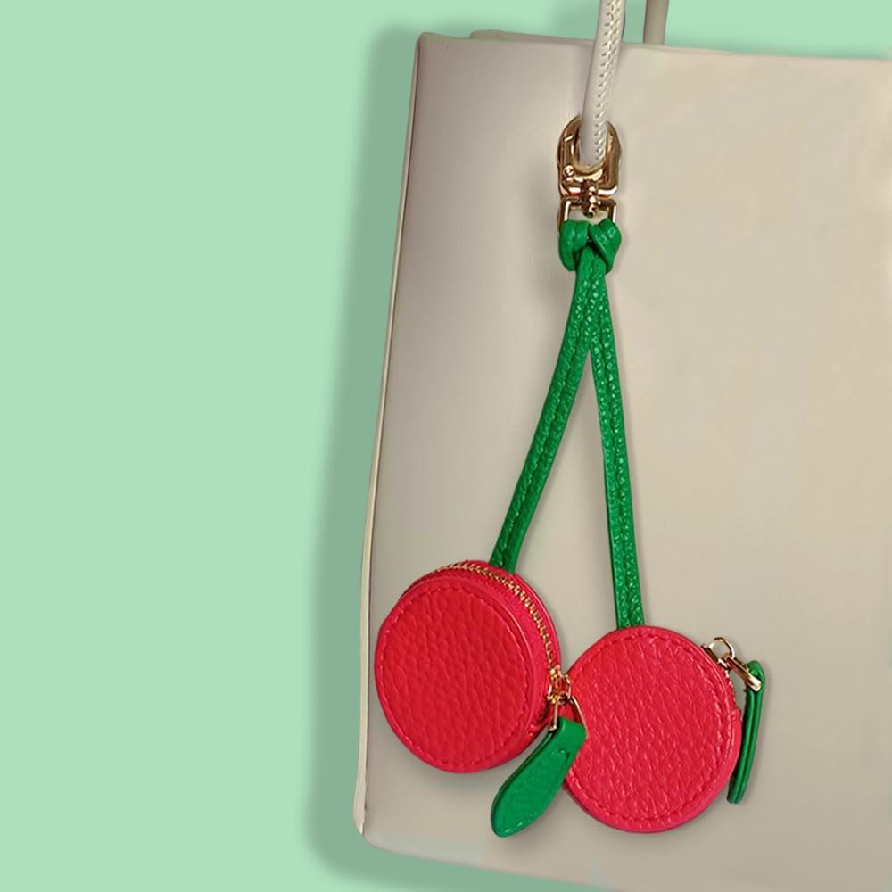 Culuxera 2 Pack Coin Purse Keychain - Pink Strawberry and Red Cherry Fruit Pouch Charm image 5