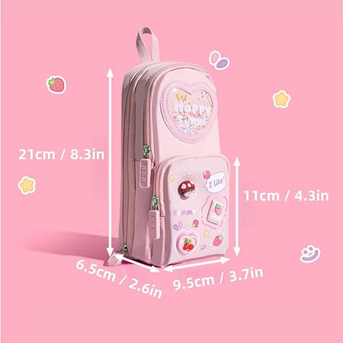 Miniatura 6 de Estuche de cartón lindo con diseño de oso y conejito de fresa, helado, 3 capas, gran capacidad, estuche organizador de cosméticos (púrpura-1)