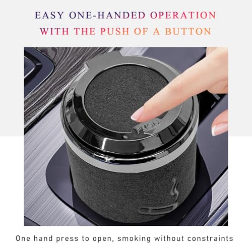 Image of Wevdn Car Ashtray with Lid, Detachable & Portable Stainless Steel Smokeless Ashtrays for Car, Mini Universal Smell Proof Windproof Car Ashtray with LED Blue Light (Black-Plush Surface)