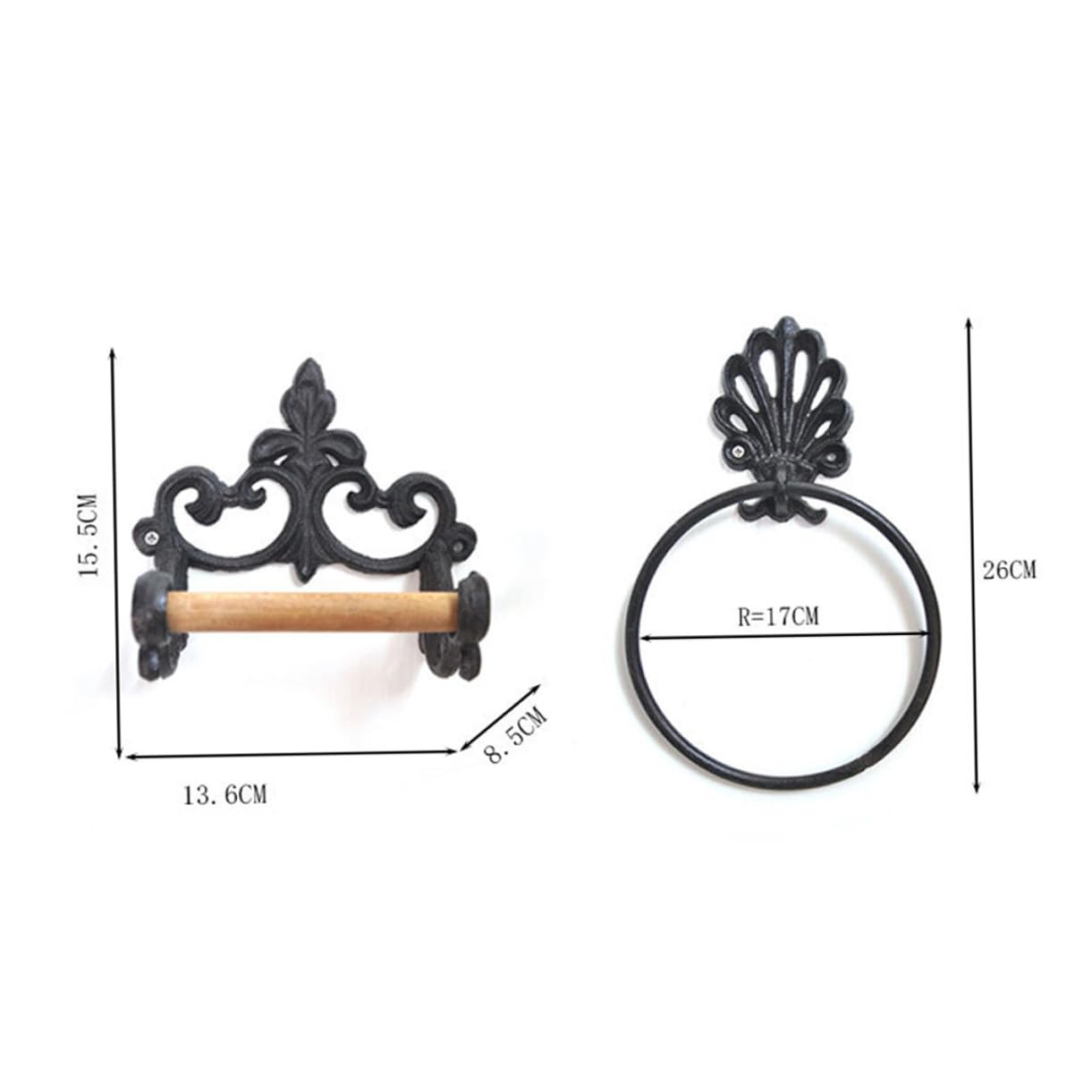 2 Toalleros para Colgar Toallas Negro Anillo Redondo de Hierro Forjado Resistentes al Desgaste Incluye Accesorios de Instalación para Baño Moderno