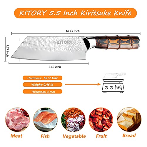 Kitory Kiritsuke Chef Knife 5.5", Small Japanese Kitchen Knives, HC German Stainless Steel, Hammered Finish Blade, Pakkawood Handle Cooking Cutlery 2025 Gifts for Home&Restaurant — view 4