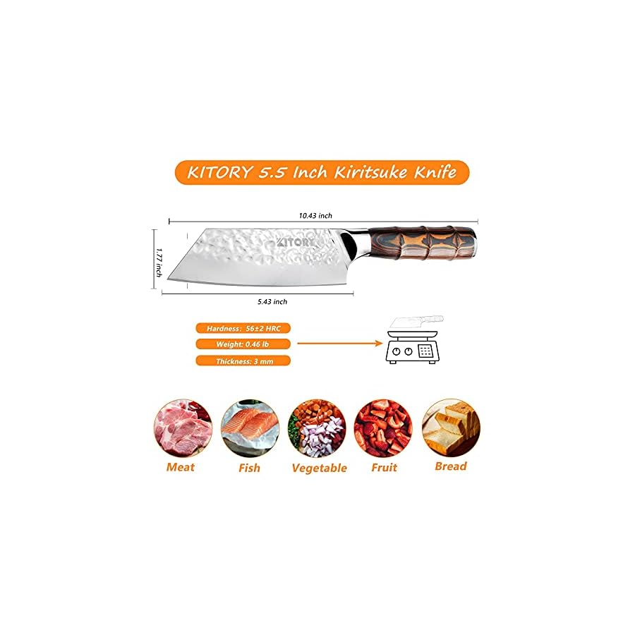 Kitory-Kiritsuke-Chef-Knife-55-Small-Japanese-Kitchen-Knives-HC-German-Stainless-Steel-Hammered-Finish-Blade-Pakkawood-Handle-Cooking-Cutlery-for-HomeRestaurant Kitory Kiritsuke Chef Knife 5.5", Small Japanese Kitchen Knives, HC German Stainless Steel, Hammered Finish Blade, Pakkawood Handle Cooking Cutlery 2024 Gifts for Home&Restaurant