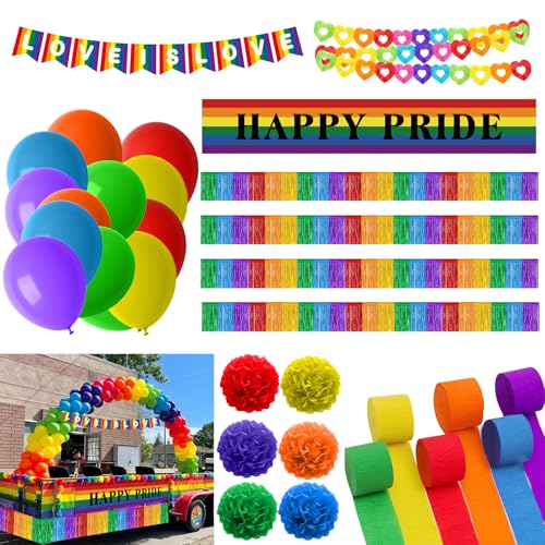 226 Pcs Rainbow Pride Parade Float Decorations Kit Gay Pride Pleated Decor